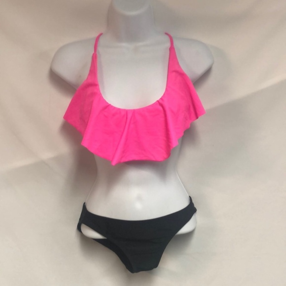Hot Pink Ruffle Bathing suit w/ conched bottom XS